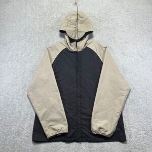 VINTAGE Nike Jacket Womens Large Hooded Windbreaker Lightweight Black Beige Golf